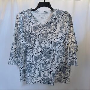 NWT Chico's Jade V-Neck 3QTR Top & Sleeves SZ 4 Algiers Paisley Black White